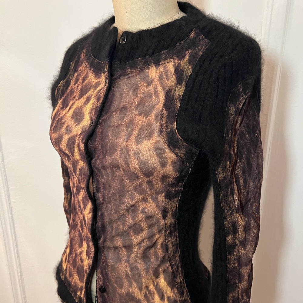 EXTREMELY RARE Jean Paul Gaultier mesh and knit leopard print cardigan